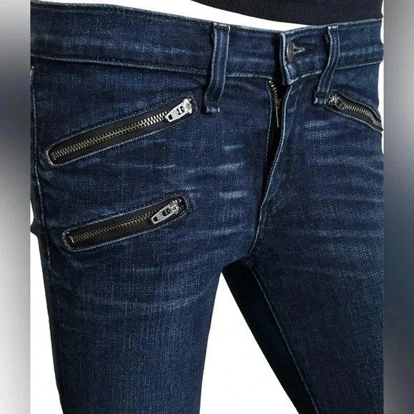 Rag&Bone Moto Style Ankle Zip Skinny Stretch Low Rise Dark Blue Denim Jeans - Picture 5 of 10